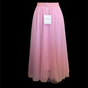 NWT Ballet Pink Net Midi Maxi Long Skirt Feminine Twee Coquette Lined XL